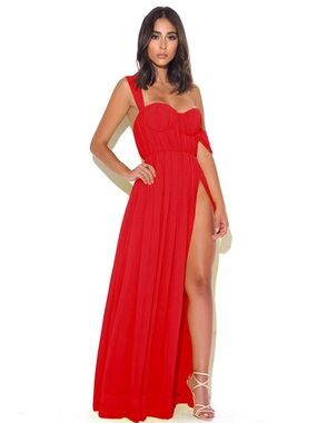 Miss Circle ⭕️ Paradise High Slit Red Chiffon Maxi Dress